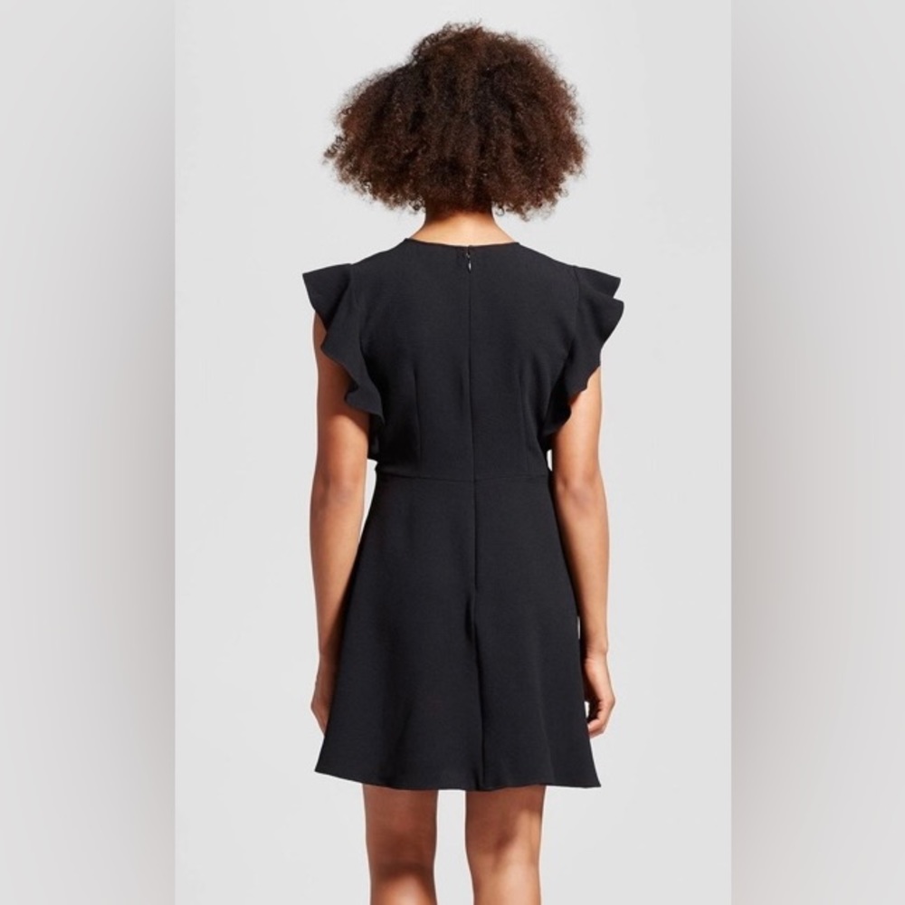 Who What Wear Fit & Flare Sleeveless with Ruffle Detail Dress, Black, Size Large - Picture 2 of 7
